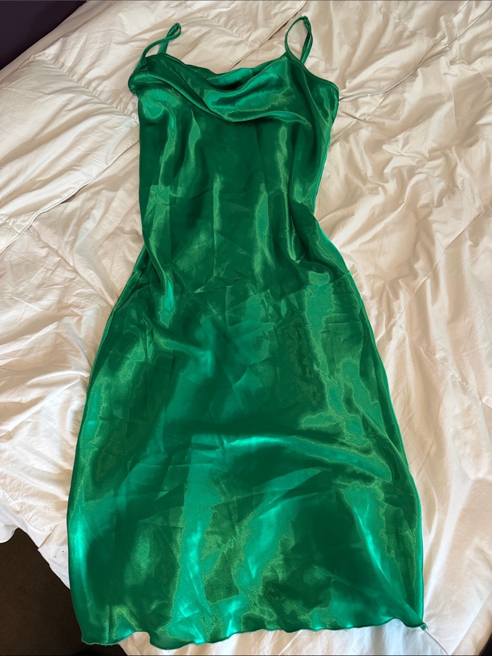 Bebe Green Satin Slip Dress
